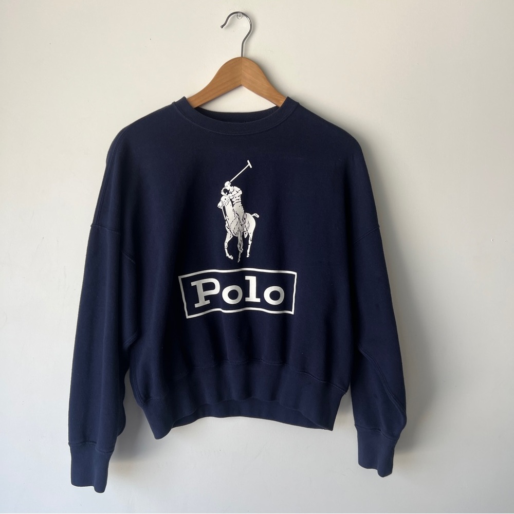 Polo Ralph Lauren Blue RL Cropped Crewneck Sweatshirt Women’s